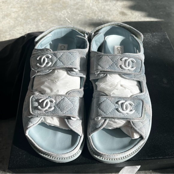 Chanel Dad Cloud Blue Tie Dye Flat Sandals SS23 37 Suede Leather Loafer Slide - Picture 1 of 10